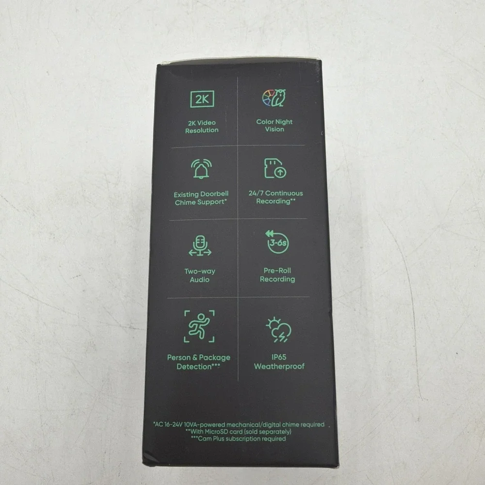 Wyze Video Doorbell v2 Wired 2K Resolution Night Vision Detection Black